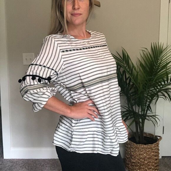 WEEKEND SUZANNE BETRO STRIPED POM POM 3\4 SLEEVE WOMENS TOP - Picture 4 of 8